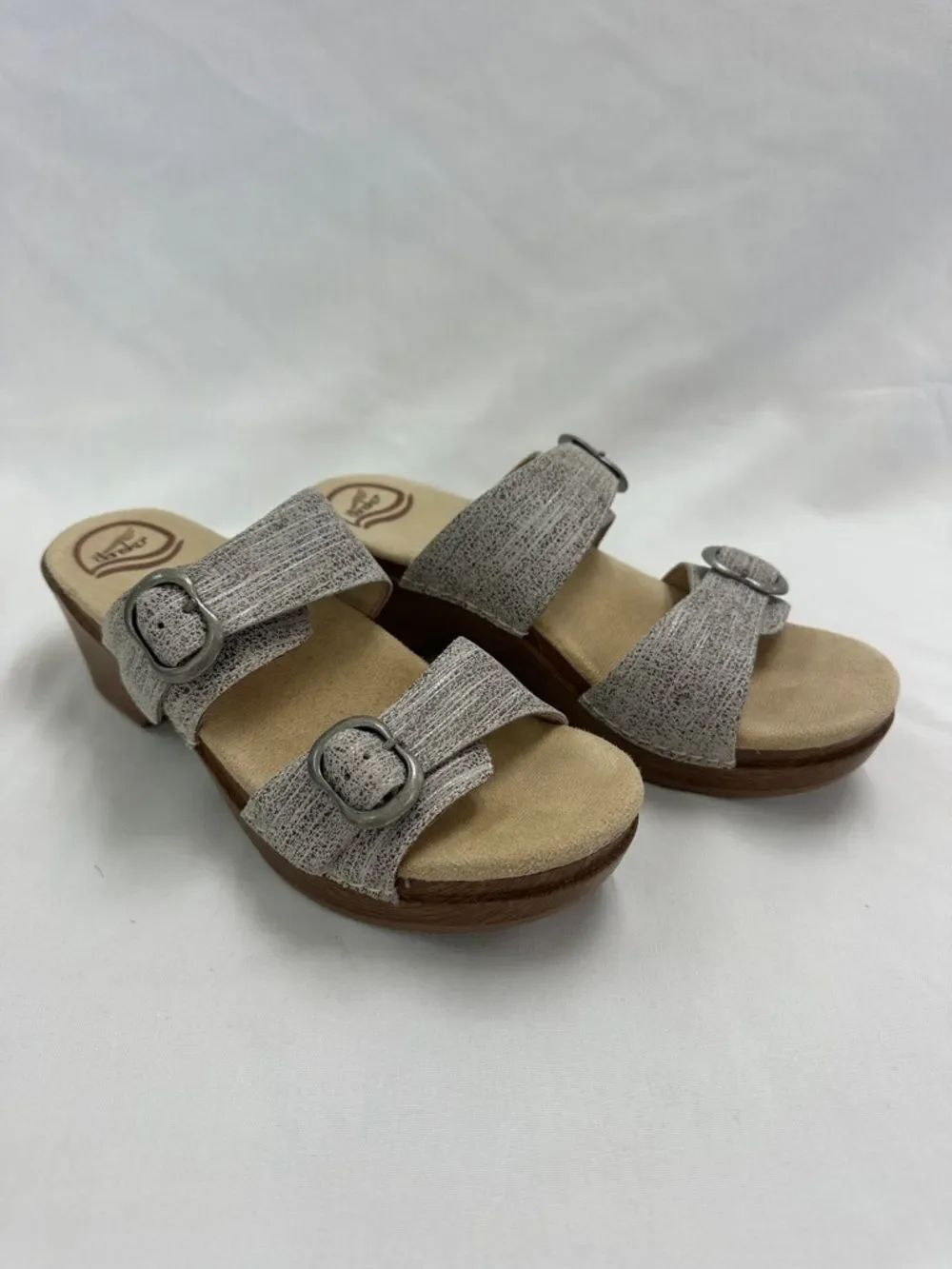 Dansko Gray Textured Double-Buckle Sandal